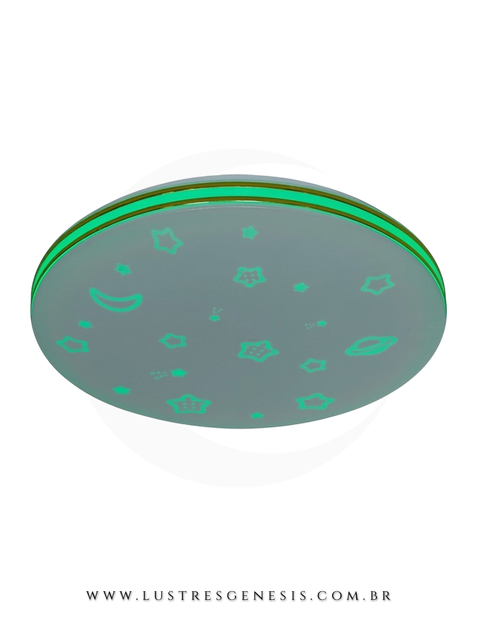 Luminaria Plafon Led Infantil Redondo Verde &Oslash;39cm Plafon para Quarto Infantil, Quarto, Sala de Estar, Quarto Casal e Suite Master